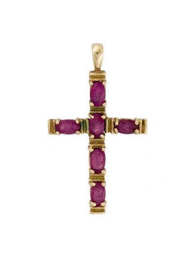 Pre-owned Pendant 10k 1.49ctw Ruby Cross  In Multi