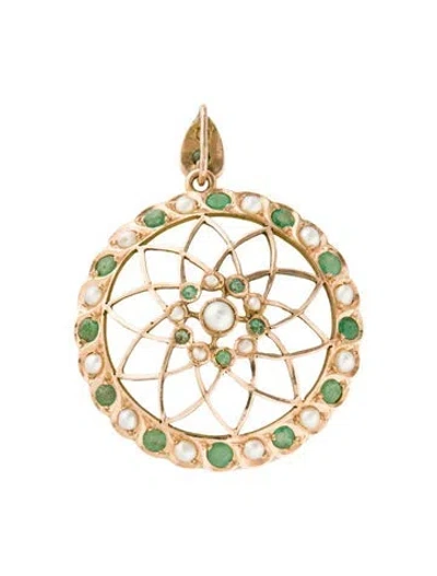 Pre-owned Pendant 10k 1.71ctw Emerald & Pearl  In Multi
