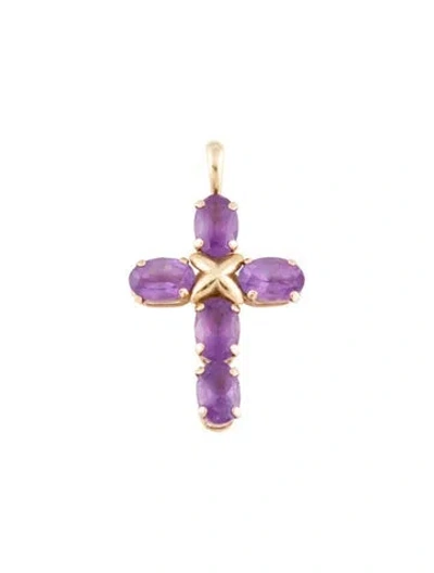 Pre-owned Pendant 10k 2.15ctw Amethyst Cross , 1.25" In Multi