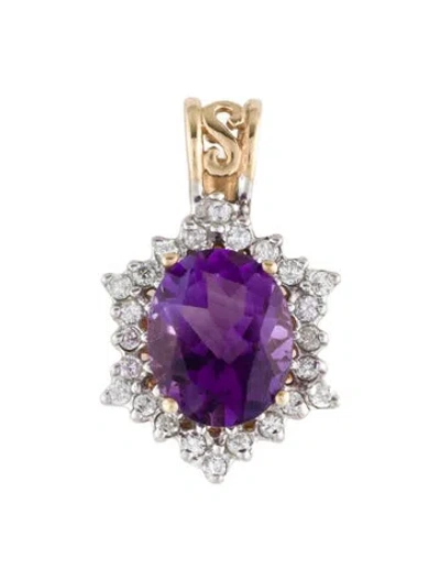 Pre-owned Pendant 10k 2.52ct Amethyst & Diamond  In Multi