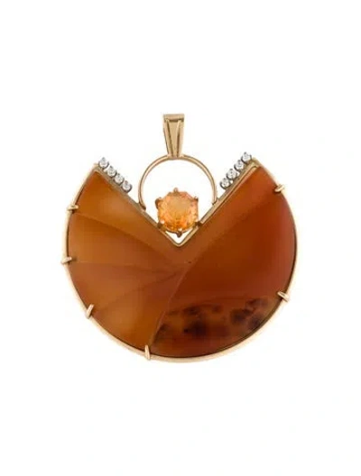Pre-owned Pendant 10k 3.99ct Fire Opal, Diamond, & Agate  In Multi
