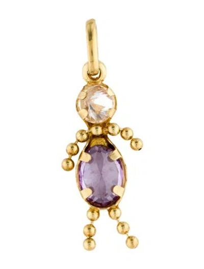 Pre-owned Pendant 10k Cubic Zirconia & Glass Kid Charm  In Multi