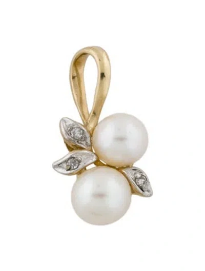 Pre-owned Pendant 10k Cultured Pearl & Diamond  In Multi