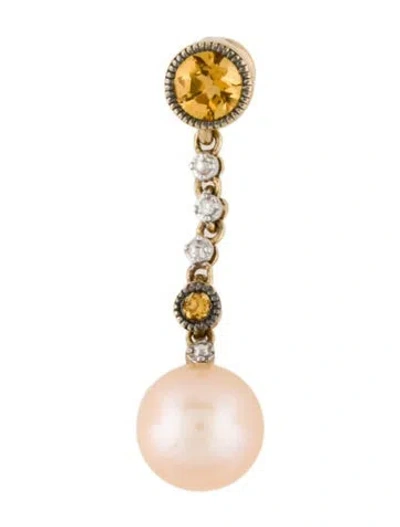 Pre-owned Pendant 10k Cultured Pearl, Citrine, & Diamond  In Multi