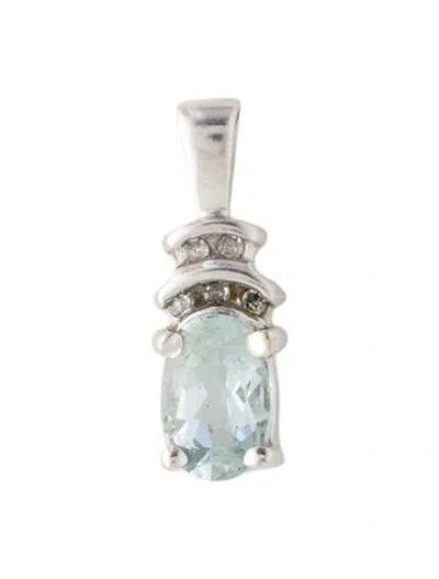 Pre-owned Pendant 10k Diamond & Aquamarine , 0.5" In Multi