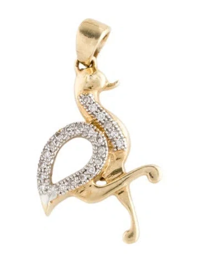 Pre-owned Pendant 10k Diamond Flamingo  In Multi