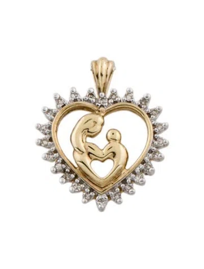 Pre-owned Pendant 10k Diamond Heart & Figures  In Multi