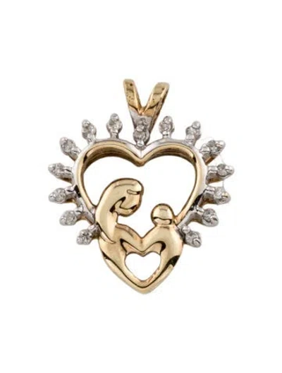 Pre-owned Pendant 10k Diamond Mother & Child Heart  In Multi