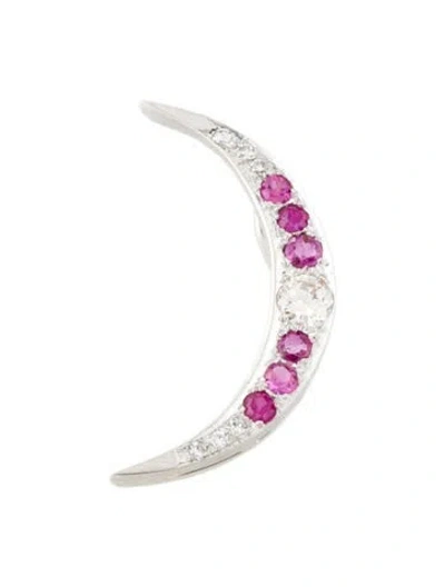 Pre-owned Pendant 10k Diamond, Ruby & Synthetic Ruby Crescent  In Multi