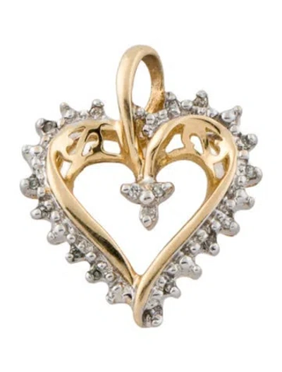 Pre-owned Pendant 10k Diamond Two-tone Heart  In Multi