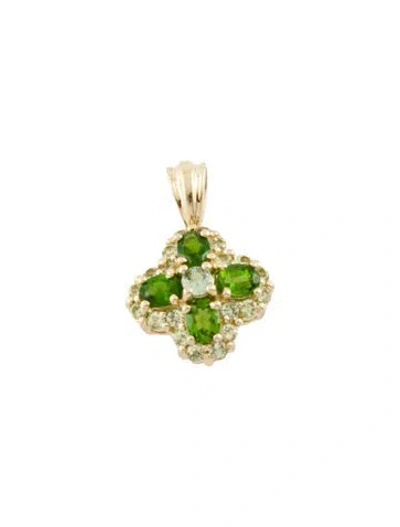 Pre-owned Pendant 10k Diopside, Sapphire & Peridot Clover  In Multi