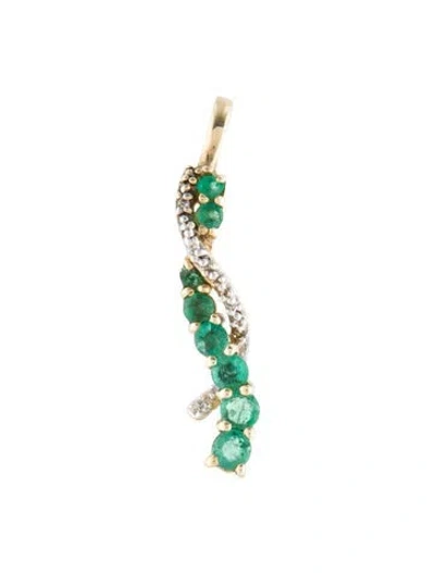 Pre-owned Pendant 10k Emerald & Diamond  In Multi