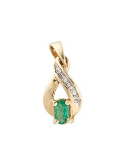 Pre-owned Pendant 10k Emerald & Diamond  In Multi