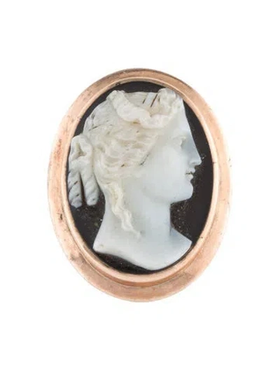 Pre-owned Pendant 10k Onyx Cameo Brooch In Multi