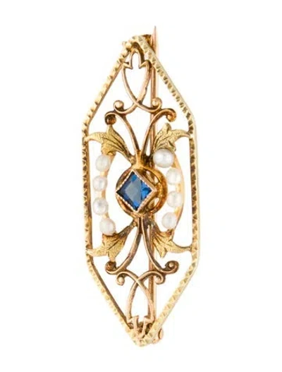 Pre-owned Pendant 10k Pearl Brooch In Blue