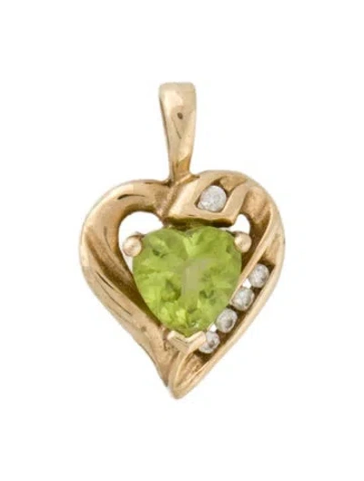 Pre-owned Pendant 10k Peridot & Cubic Zirconia Heart  In Multi