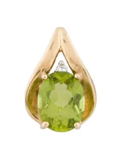 Pre-owned Pendant 10k Peridot & Diamond  In Multi