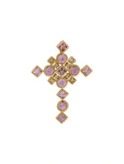 Pre-owned Pendant 10k Pink Sapphire & Diamond Cross , 1.25" In Multi