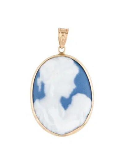 Pre-owned Pendant 10k Porcelain Mother & Child Cameo , 1.25" In Multi