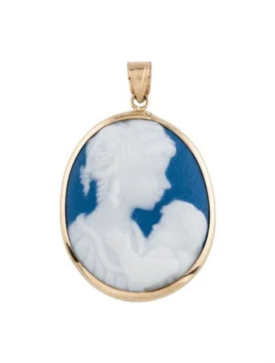 Pre-owned Pendant 10k Porcelain Mother & Child  In Blue