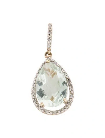 Pre-owned Pendant 10k Prasiolite & Diamond  In Multi