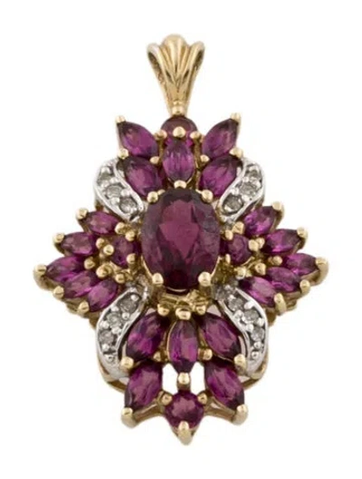 Pre-owned Pendant 10k Rhodolite & Diamond  In Multi
