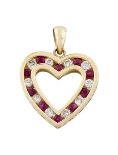 Pre-owned Pendant 10k Ruby & Diamond Heart In Multi