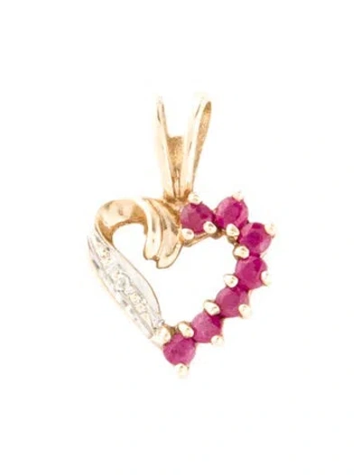 Pre-owned Pendant 10k Ruby & Diamond Heart  In Multi