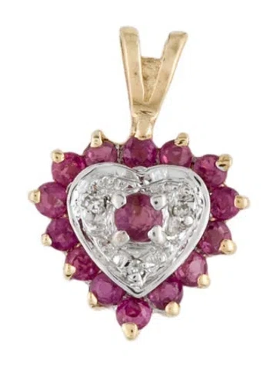 Pre-owned Pendant 10k Ruby & Diamond Heart  In Multi