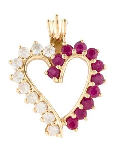 Pre-owned Pendant 10k Ruby & Sapphire Heart  In Multi