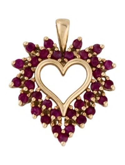 Pre-owned Pendant 10k Ruby Heart Pavé, 1" In Multi
