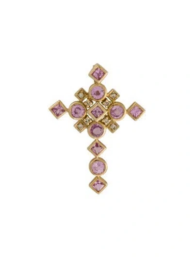 Pre-owned Pendant 10k Sapphire & Diamond Cross  In Multi