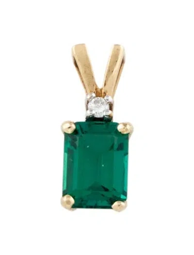 Pre-owned Pendant 10k Synthetic Emerald & Diamond  In Multi