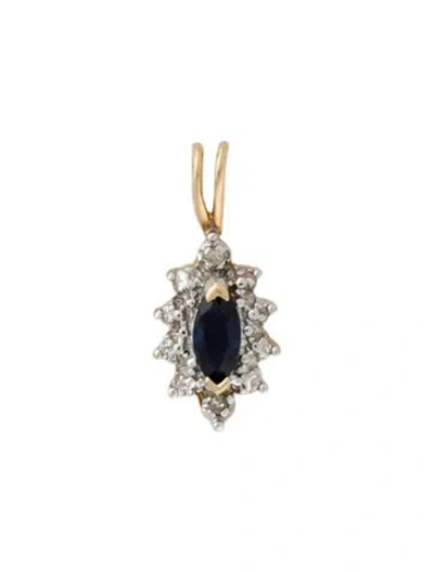 Pre-owned Pendant 10k Synthetic Sapphire & Diamond , 0.5" In Multi