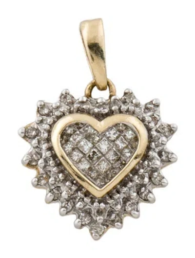 Pre-owned Pendant 10k Two-tone Diamond Heart  In Multi