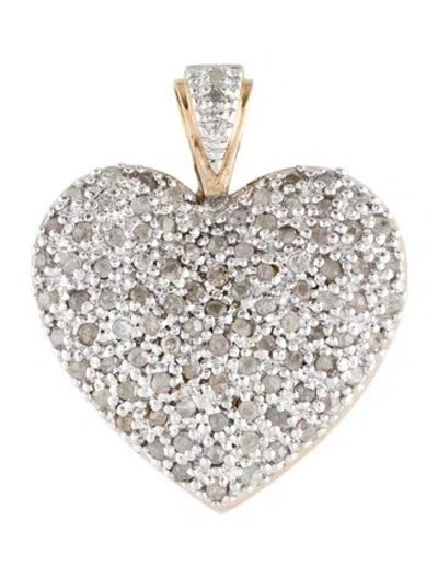 Pre-owned Pendant 10k Two-tone Diamond Pave Heart  In Multi