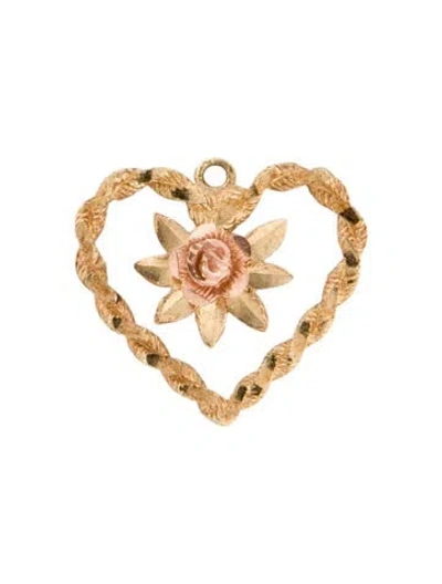 Pre-owned Pendant 10k Two-tone Rose Heart Charm  In Multi