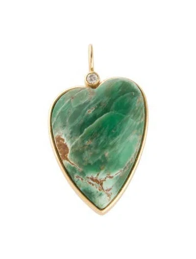 Pre-owned Pendant 10k Variscite & Diamond Heart , 1.5" In Multi
