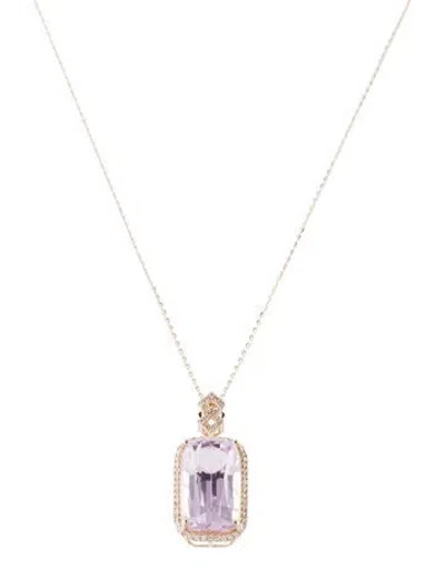 Pre-owned Pendant 14k 10.08ct Kunzite & Diamond  Necklace, 18" In Multi
