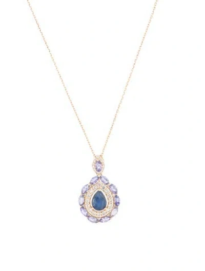Pre-owned Pendant 14k 1.00ctw Sapphire & Tanzanite  Necklace, 18" In Multi