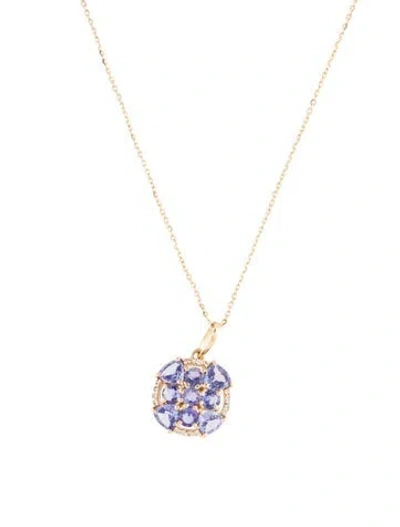 Pre-owned Pendant 14k 1.00ctw Tanzanite & Sapphire  Necklace, 18" In Multi