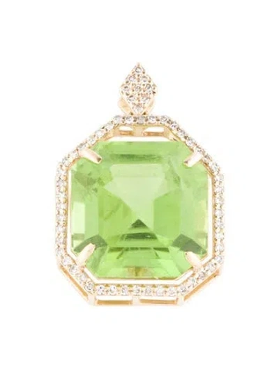 Pre-owned Pendant 14k 10.13ctw Peridot & Diamond , 0.75" In Multi