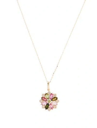 Pre-owned Pendant 14k 1.01ctw Tourmaline & Sapphire  Necklace, 18" In Multi