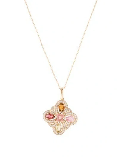 Pre-owned Pendant 14k 1.02ctw Tourmaline & Sapphire  Necklace, 18" In Multi
