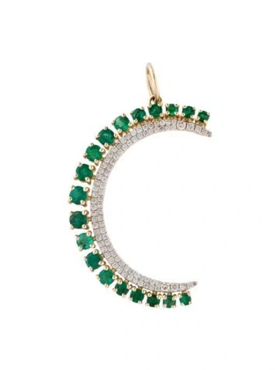 Pre-owned Pendant 14k 1.04ct Emerald & Diamond Crescent  In Multi