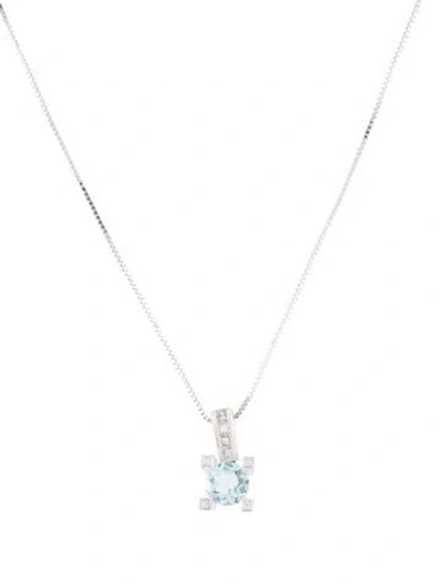 Pre-owned Pendant 14k 1.05ct Aquamarine & Diamond  Necklace, 17" In Multi