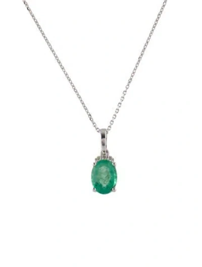 Pre-owned Pendant 14k 1.05ct Emerald & Diamond  Necklace, 16" In Multi