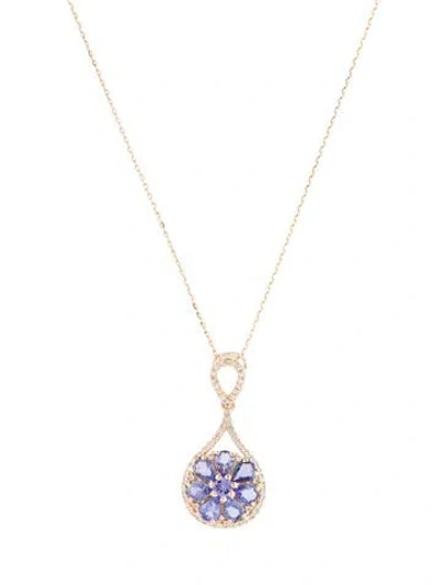 Pre-owned Pendant 14k 1.05ctw Tanzanite & Sapphire  Necklace, 17.75" In Multi