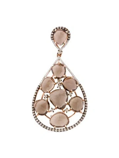 Pre-owned Pendant 14k 1.06ctw Diamond & Smokey Quartz  In Black
