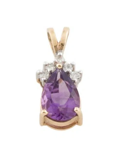 Pre-owned Pendant 14k 1.08ct Amethyst & Diamond , 0.75" In Multi